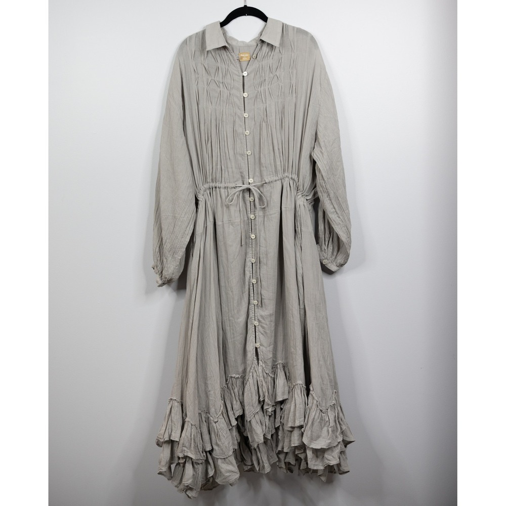 Free People Free-est Robe Sea La Vie Midi Maxi Dress Grey Ethereal Ruffled Boho
